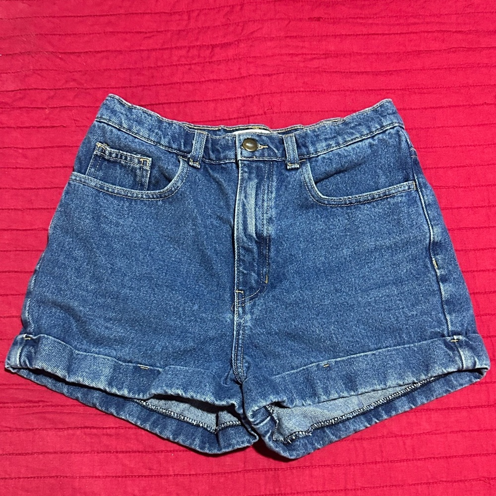American Apparel Cuffed Dark Wash Denim Jean Mom Shorts Vintage Style